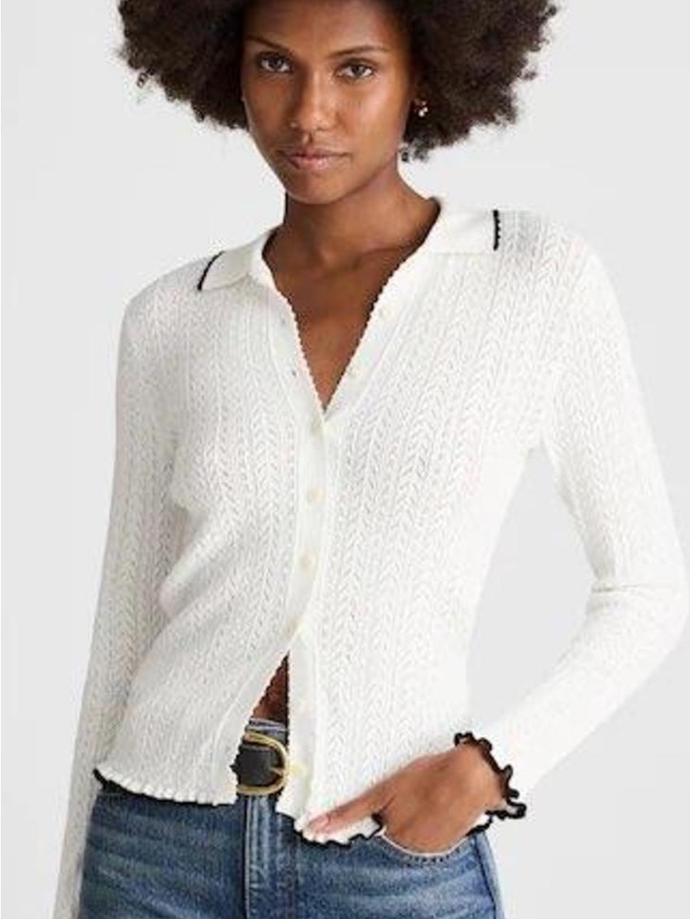 Madewell Ruffle Trim Pointelle Cardigan Sz. L